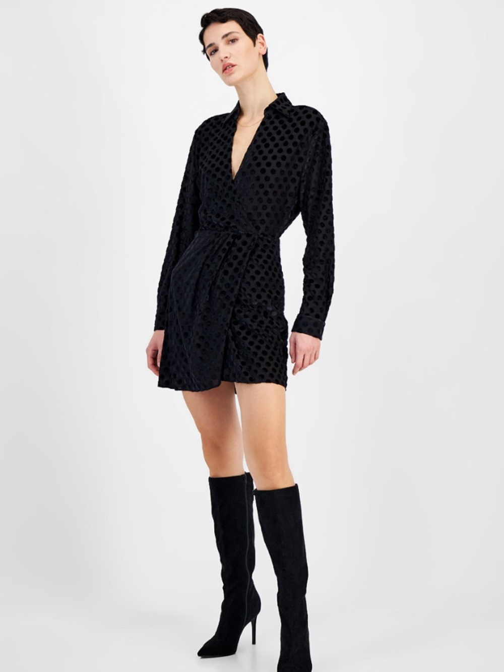 HUGO Boss Black Polka Dot Faux Wrap Dress Sz 6 NWT Original $278